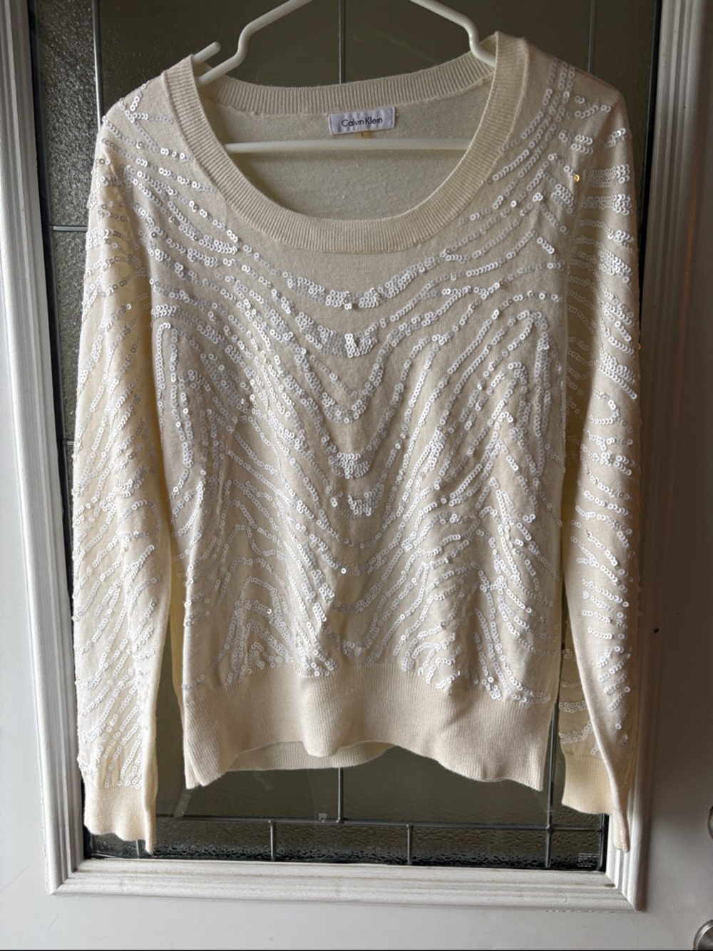 Calvin Klein Ivory Sequin Scoopneck Sweater
